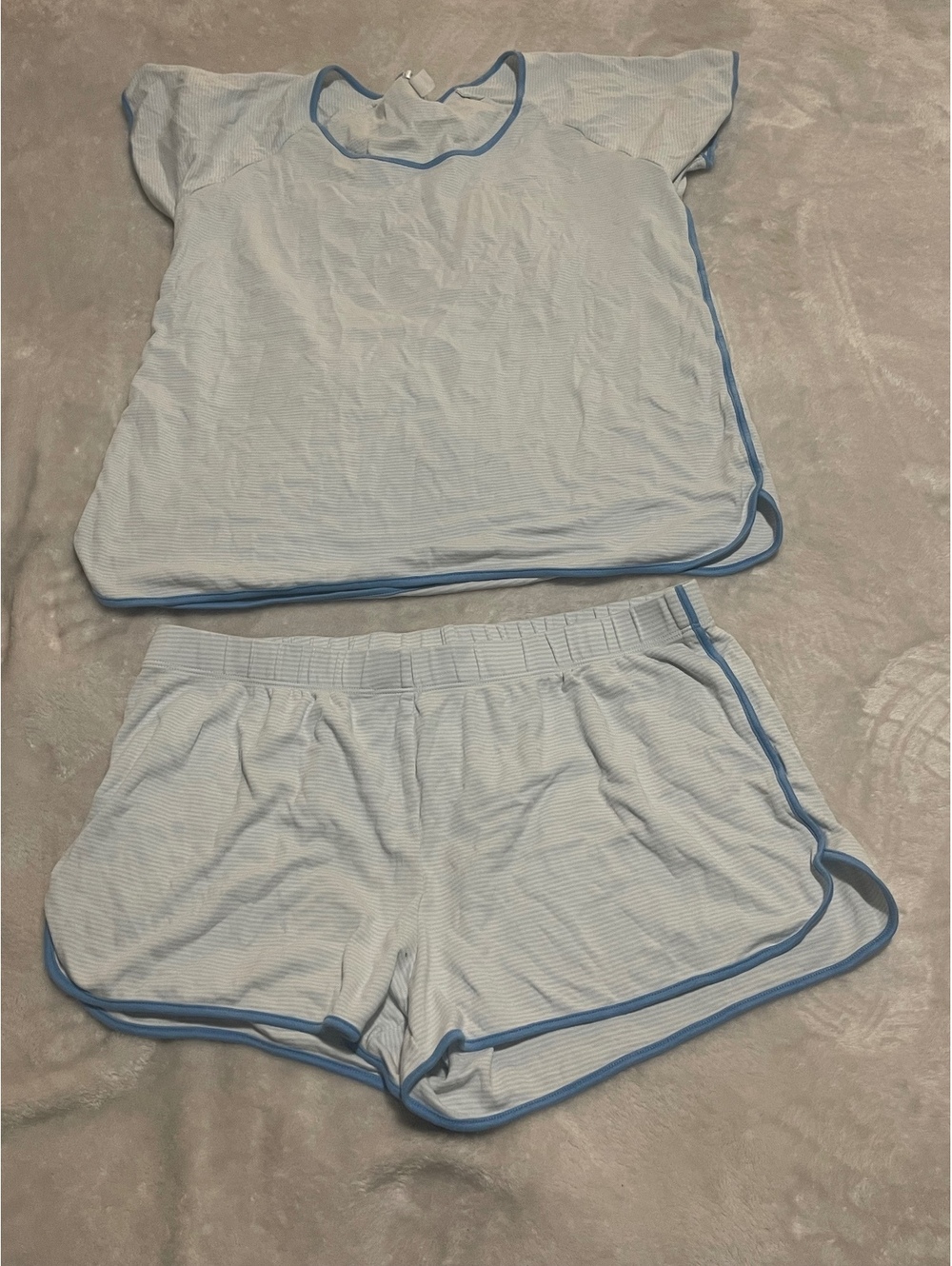 Lake pajama set blue and white stripes shorts tshirt size XL 100% cotton